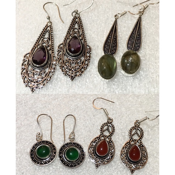 4x Sublime Natural Stone Handmade Antique Earrings - Picture 3 of 6